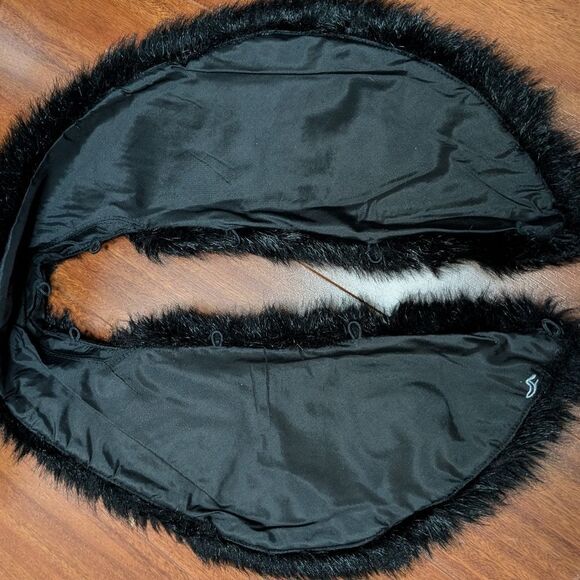 Black wool cashmere full length coat double- breasted, detachable fur lo… - Picture 9 of 14